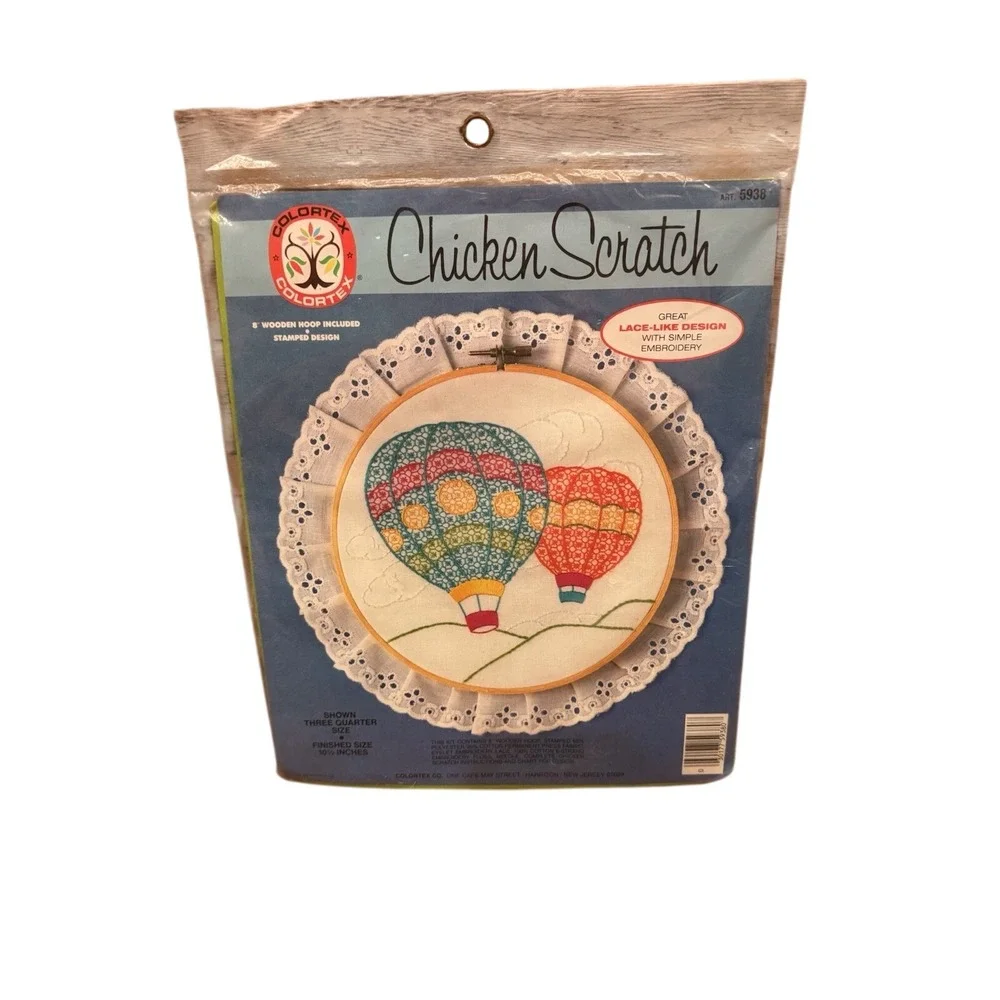 Vintage Chicken Scratch‎ Embroidery Kit Colortex Hot Air Balloon Craft 8 inch